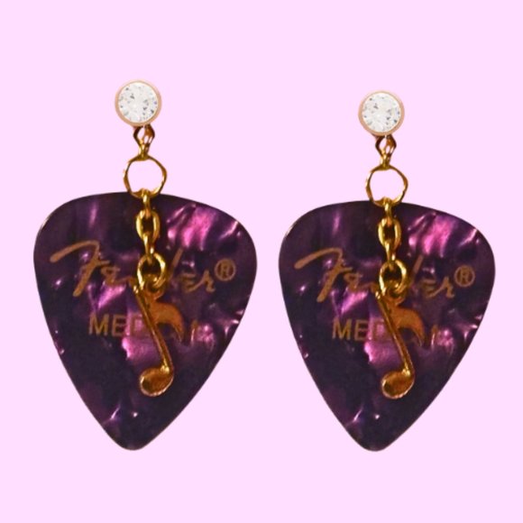 Fender Guitar Pick Earrings With Music Charms - Picture 11 of 13